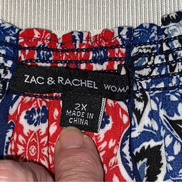 Zac & Rachel Sleeveless Blue and Red Boxy Tie Front Blouse Sz 2X - Picture 5 of 13